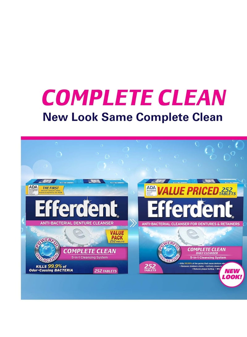 Efferdent Denture Cleanser Tablets, Complete Clean, Tablets, Multicolor, 252 Count