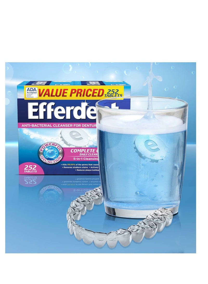 Efferdent Denture Cleanser Tablets, Complete Clean, Tablets, Multicolor, 252 Count