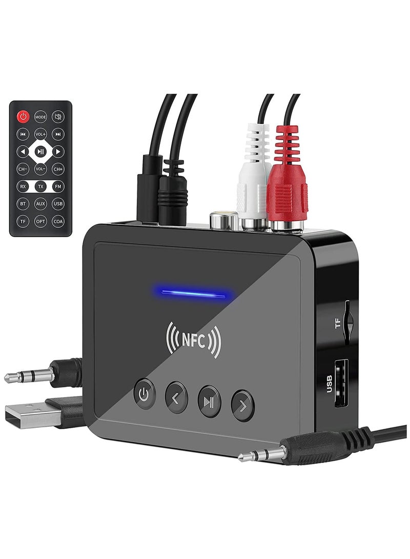 Bluetooth 5.0 3-in-1 Transmitter and Receiver Adapter - 3.5mm AUX, RCA, USB for Wireless Hi-Fi Stereo Audio Music - Compatible with Home and Car Sound Systems