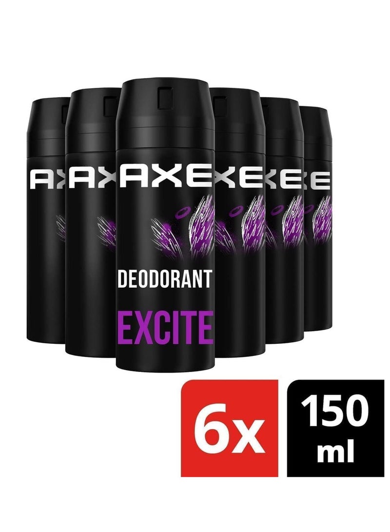 AXE Body Spray Deodorant Excite 150 ml (Pack of 6)