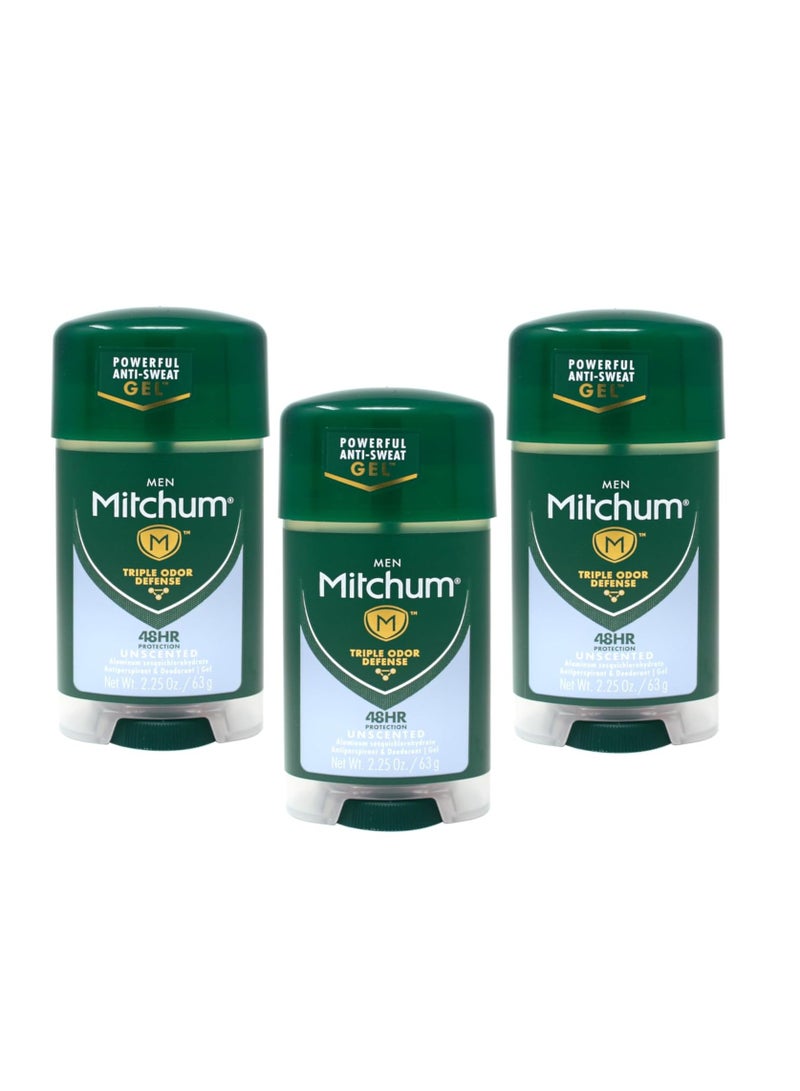 Mitchum Power Gel Antiperspirant Deodorant - Unscented - Net Wt. 2.25 OZ (63 g) - Pack of 3