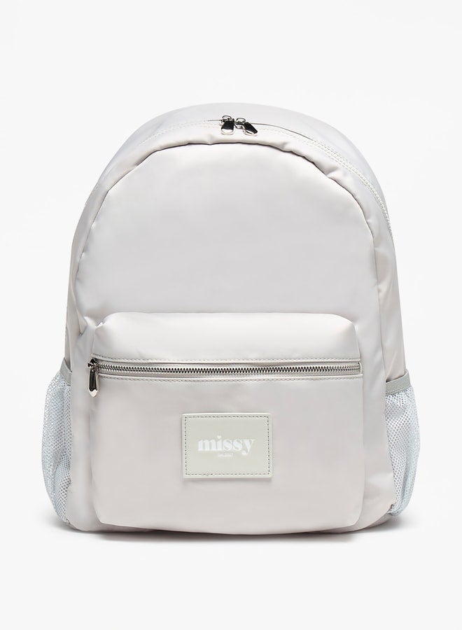 Missy Logo Applique Backpack with Adjustable Straps and Zip Closure - 31x40x13 cm