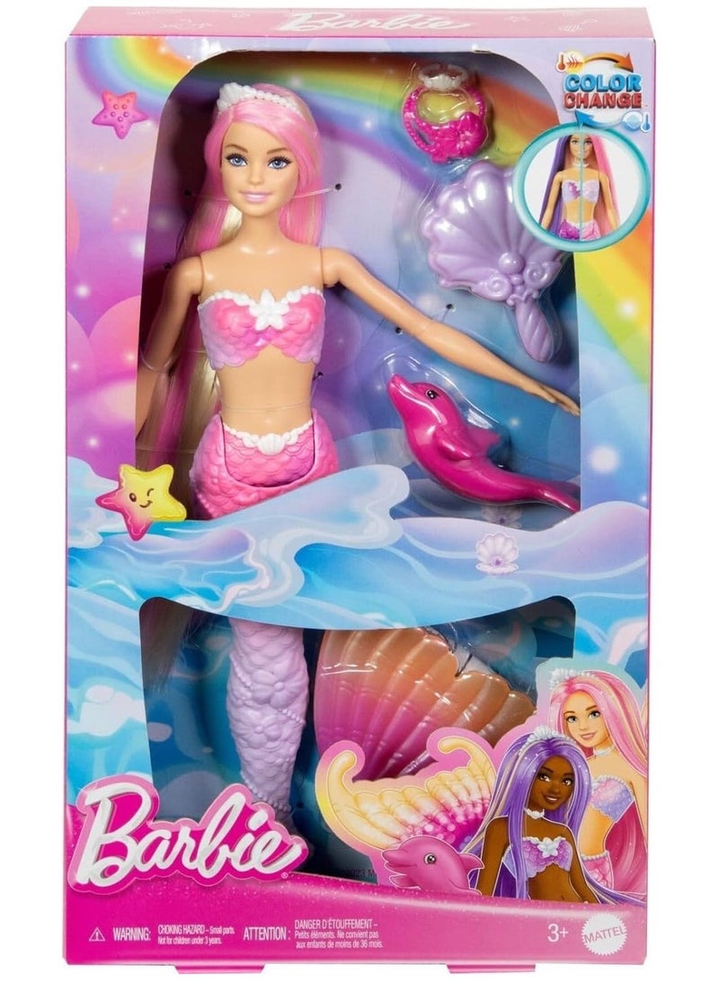 Barbie “Malibu” Mermaid Doll with Color Change Feature, Pet Dolphin and Accessories