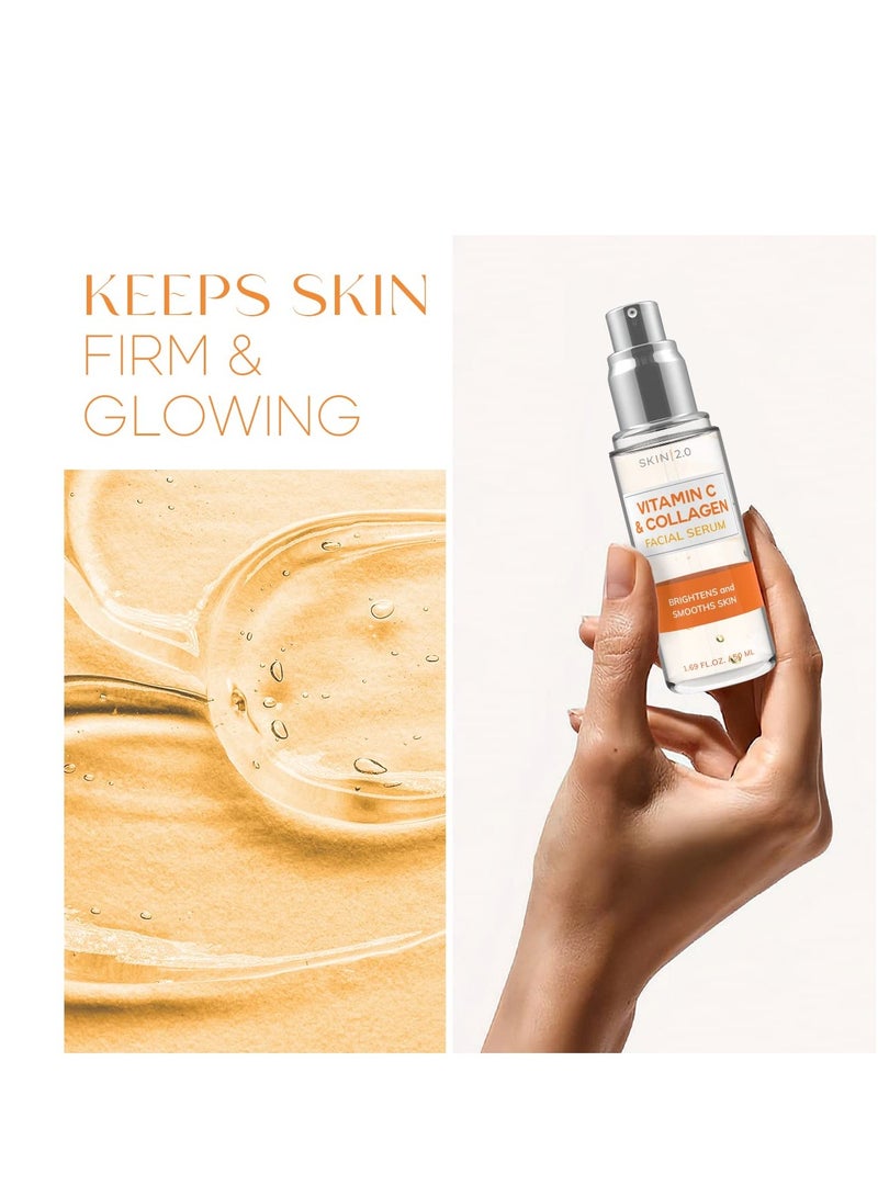 Vitamin C Serum With Collagen - Dermatologist Tested Korean Skin Care for Dark Spots & Skin Brightening - Anti Aging & Acne Facial Serum - Cruelty Free - For All Skin Types - 1.69Fl. oz by Skin 2.0