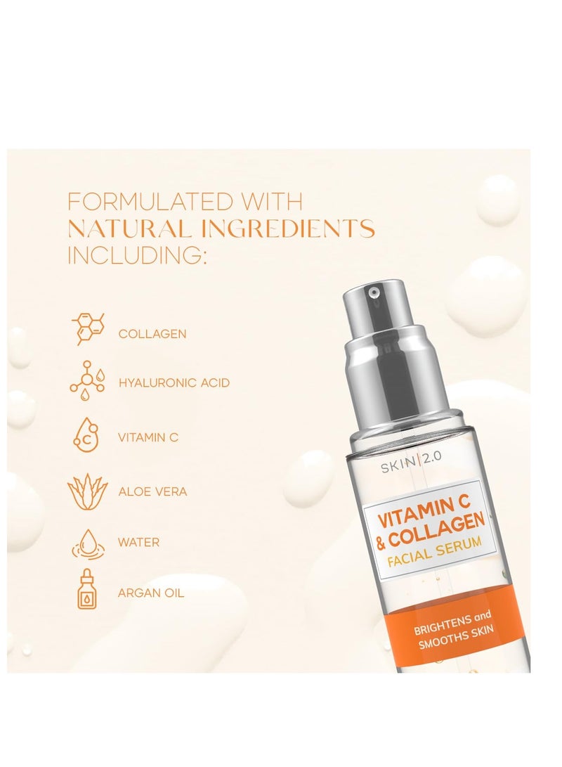 Vitamin C Serum With Collagen - Dermatologist Tested Korean Skin Care for Dark Spots & Skin Brightening - Anti Aging & Acne Facial Serum - Cruelty Free - For All Skin Types - 1.69Fl. oz by Skin 2.0
