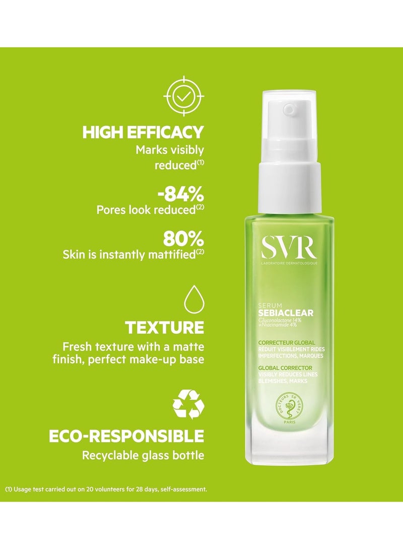 SVR Sebiaclear Face Serum - Reduces the Appearance of Fine Lines, Wrinkles, Helps Control Breakouts & Unclog Pores - With Niacinamide, Retinoid-like & Hyaluronic Acid - For Sensitive Oily Skin 1 fl.oz