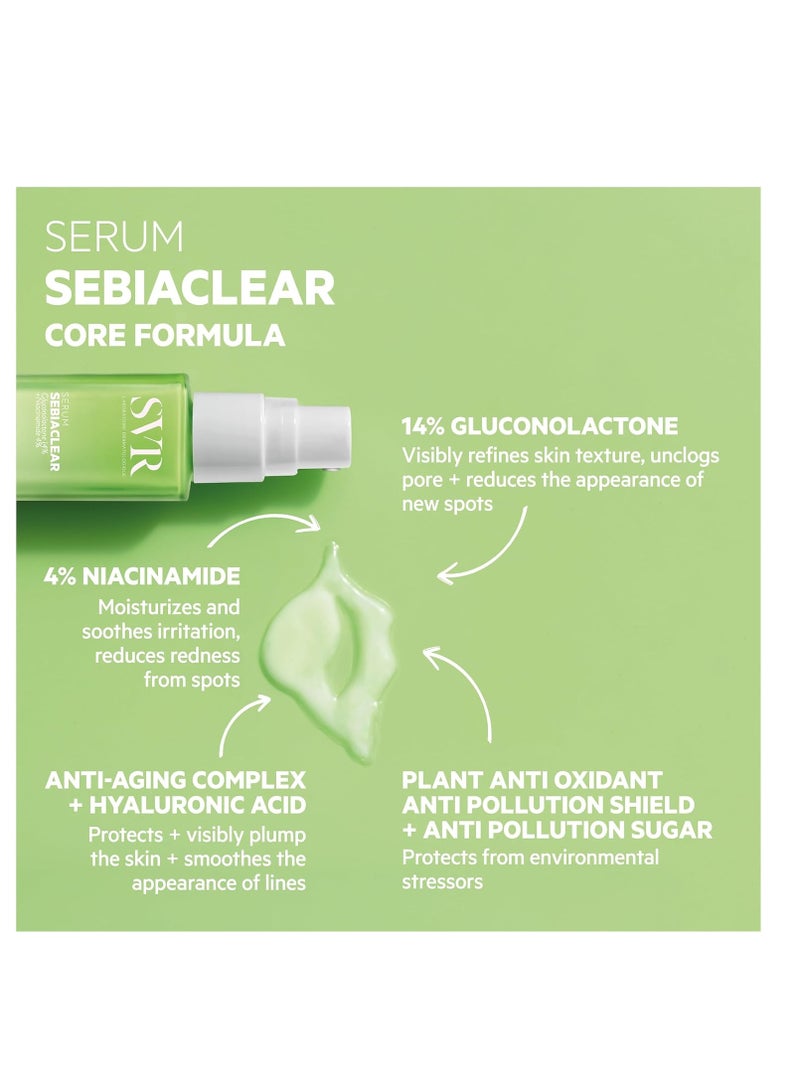 SVR Sebiaclear Face Serum - Reduces the Appearance of Fine Lines, Wrinkles, Helps Control Breakouts & Unclog Pores - With Niacinamide, Retinoid-like & Hyaluronic Acid - For Sensitive Oily Skin 1 fl.oz