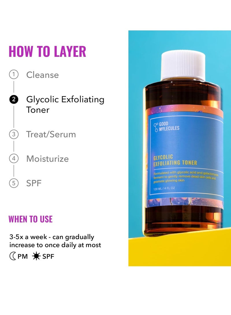 Good Molecules Glycolic Exfoliating Toner - Facial Toner and Exfoliant with Glycolic Acid, Hyaluronic Acid and Aloe to Moisturize - Skincare for Face