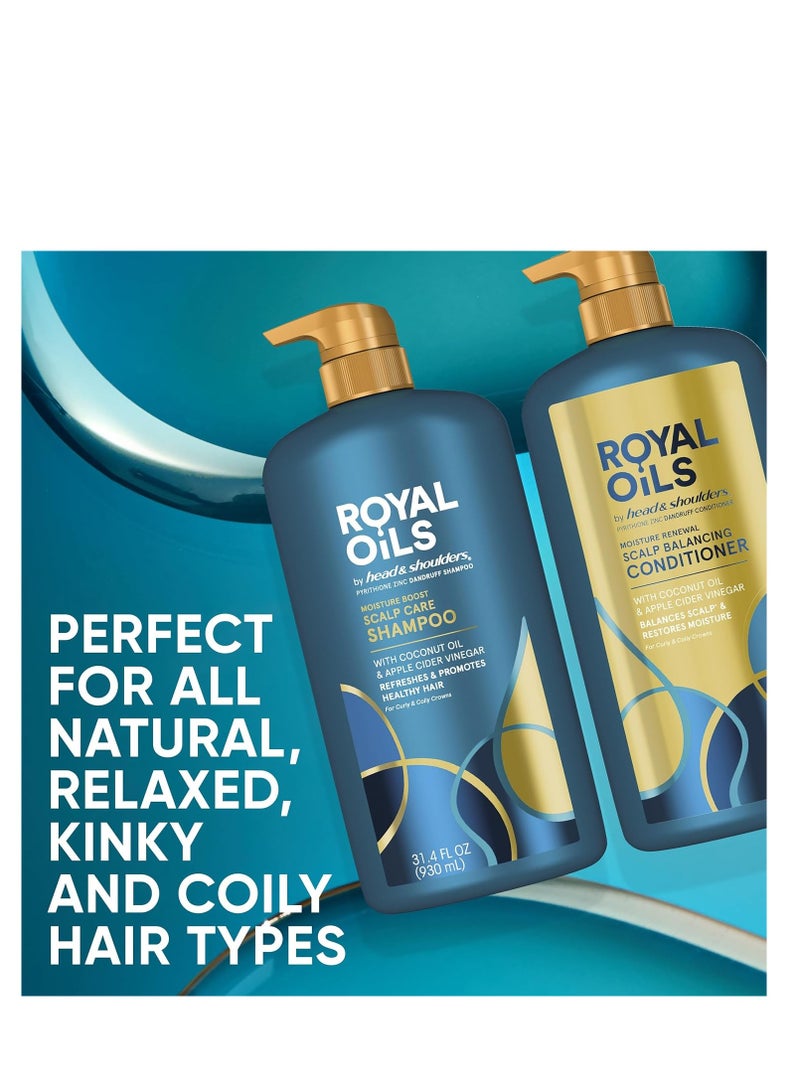 Head & Shoulders Royal Oils Dandruff Shampoo and Conditioner Set, Coconut Oil & Apple Cider Vinegar, Moisture Renewal, Scalp Relief, Curly & Coily Hair, Anti Dandruff, 31.4 Fl Oz Each, 2 Pack