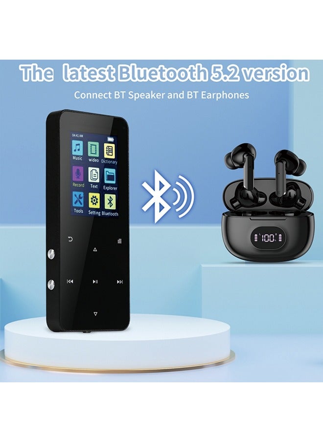 Metal Bluetooth MP3 Player with Touch Screen - 16GB Internal Memory + 128GB Expandable Card, Recording, FM, Bluetooth, and Speaker Function