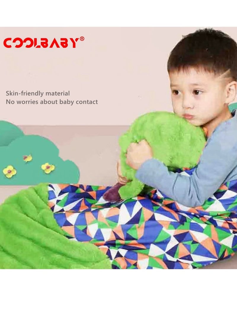 COOLBABY Kids Cartoon Lazy Warm Sleeping Bag Foldable Cartoon Animal Sleeping Bag Suitable For Children Playing And Camping(Green)