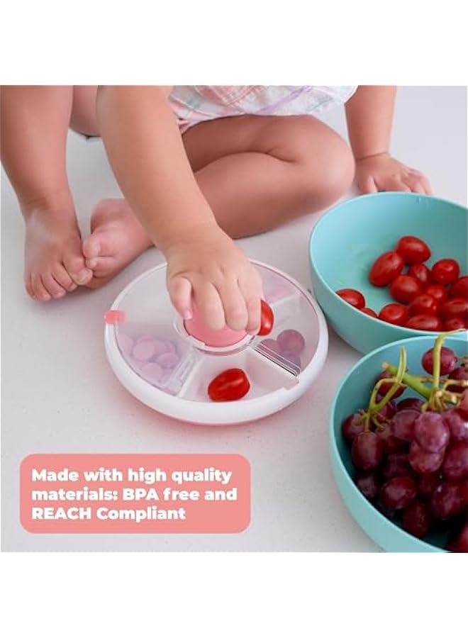 Kids Original Snack Spinner Bundle with Hand Strap and Sticker Sheet - Reusable Snack Container with 5 Compartment Dispenser and Lid | BPA and PVC Free | Dishwasher Safe | No Spill, Leakproof