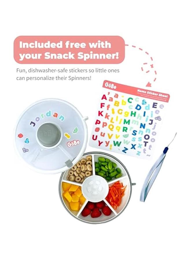 Kids Original Snack Spinner Bundle with Hand Strap and Sticker Sheet - Reusable Snack Container with 5 Compartment Dispenser and Lid | BPA and PVC Free | Dishwasher Safe | No Spill, Leakproof