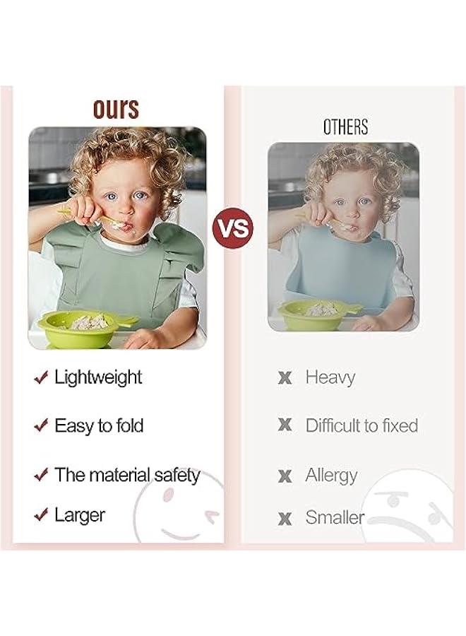 3 PCS Baby Bib, Silicone Baby Bib, Washable Toddler Bibs, Waterproof Baby Bib, Soft Feeding Bibs with Food Catcher, Easy Wipe Baby Feeding Bibs, For Baby Boy or Girl Eating, Travel, Home