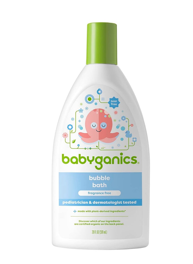 Babyganics Bubble Bath, Non-Allergenic, Gently Cleanses, Fragrance Free, 20 Fl Oz, Packaging May Vary