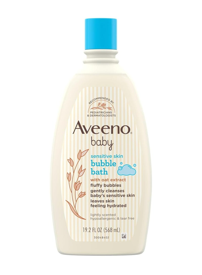 Aveeno Baby Sensitive Skin Bubble Bath with Oat Extract, Gently Cleanses and Leaves Skin Feeling Hydrated, Tear-Free Formula, Hypoallergenic, Paraben-, Phthalate-, Soap- & Dye-Free, 19.2 fl. Oz