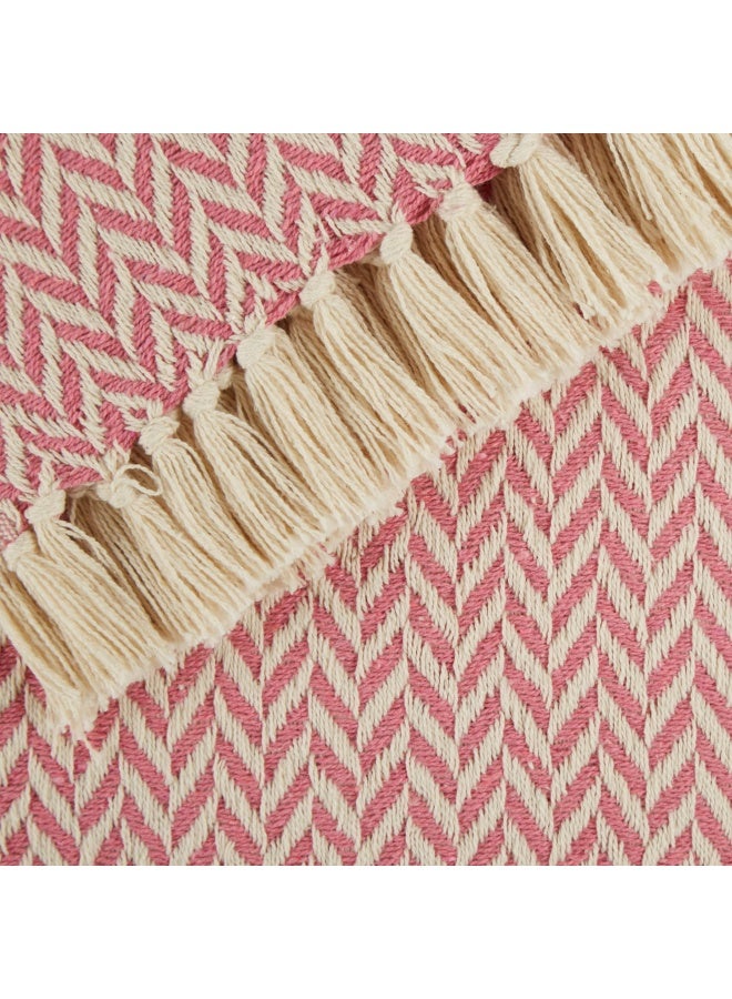 Modern Zig Zag Throw Blanket Woven Cotton Hand Knotted 2.5 Fringe 50X60 Blush Pink