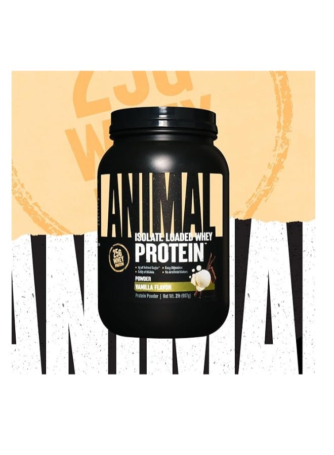 Animal Whey Isolate Protein Powder - Loaded for Pre & Post Workout Muscle Builder and Recovery with Digestive Enzymes for Men & Women - 25g Protein, Great Taste, Low Sugar - Vanilla 2 lbs