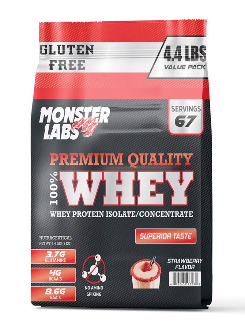 Monster Labs 100% Whey Protein Powder Primary Source Isolate, 24 Grams of Protein for Muscle Support and Recovery - Strawberry, 4.4 Lbs, 67 Servings