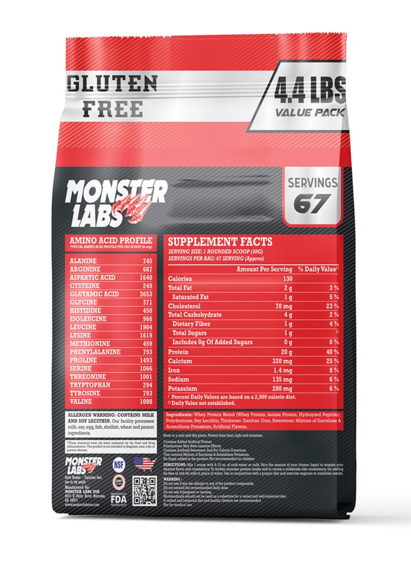 Monster Labs 100% Whey Protein Powder Primary Source Isolate, 24 Grams of Protein for Muscle Support and Recovery - Strawberry, 4.4 Lbs, 67 Servings