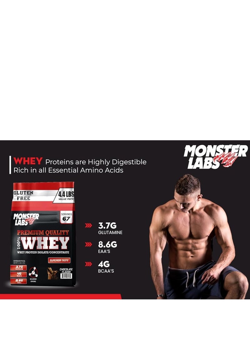 Monster Labs 100% Whey Protein Powder Primary Source Isolate, 24 Grams of Protein for Muscle Support and Recovery - Strawberry, 4.4 Lbs, 67 Servings