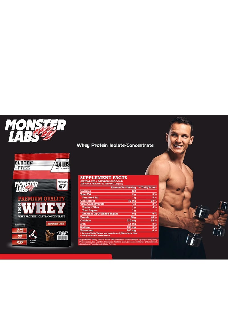 Monster Labs 100% Whey Protein Powder Primary Source Isolate, 24 Grams of Protein for Muscle Support and Recovery - Strawberry, 4.4 Lbs, 67 Servings