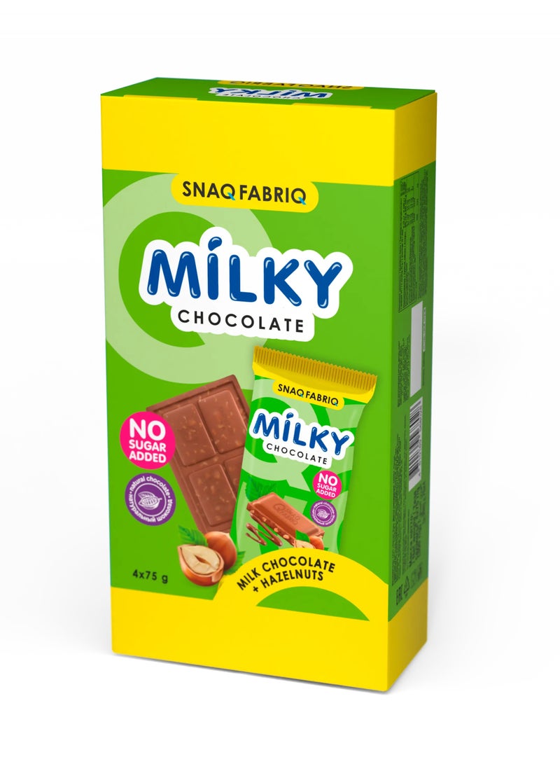 Snaq Fabriq Milky Chocolate +Hazelnut (No sugar Added) 4x75g (Per Box 4 Pieces)