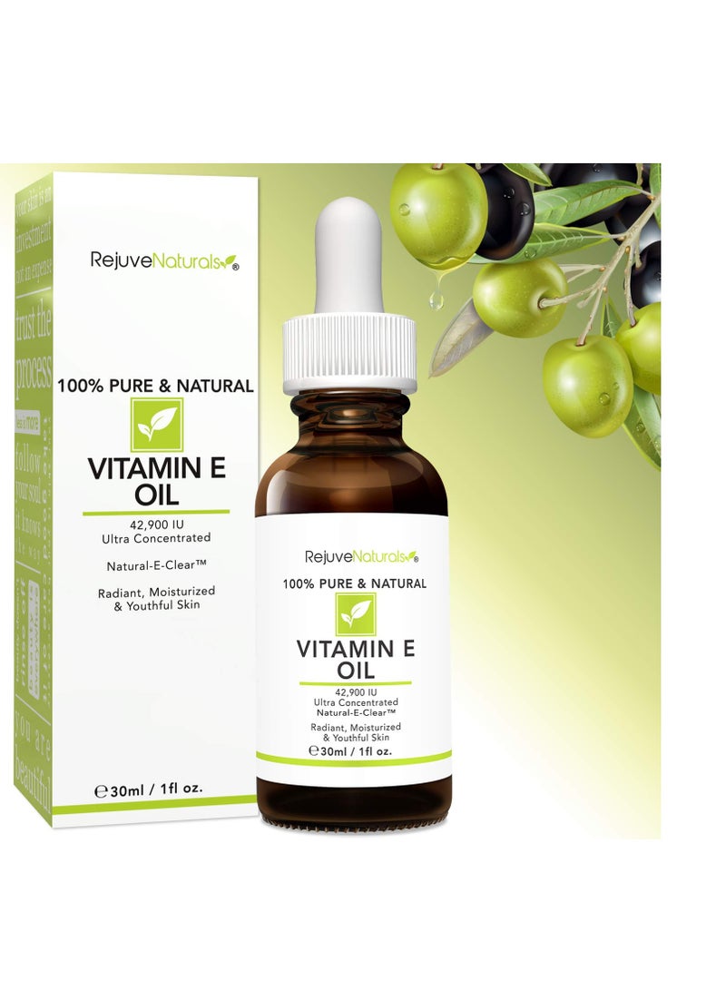 Vitamin E Oil - 100% Pure & Natural, 42,900 IU. Repair Dry, Damaged Skin from Surgery & Acne, Age Spots & Wrinkles. Boost Collagen for Moisturized, Youthful-looking Skin. d-alpha tocopherol