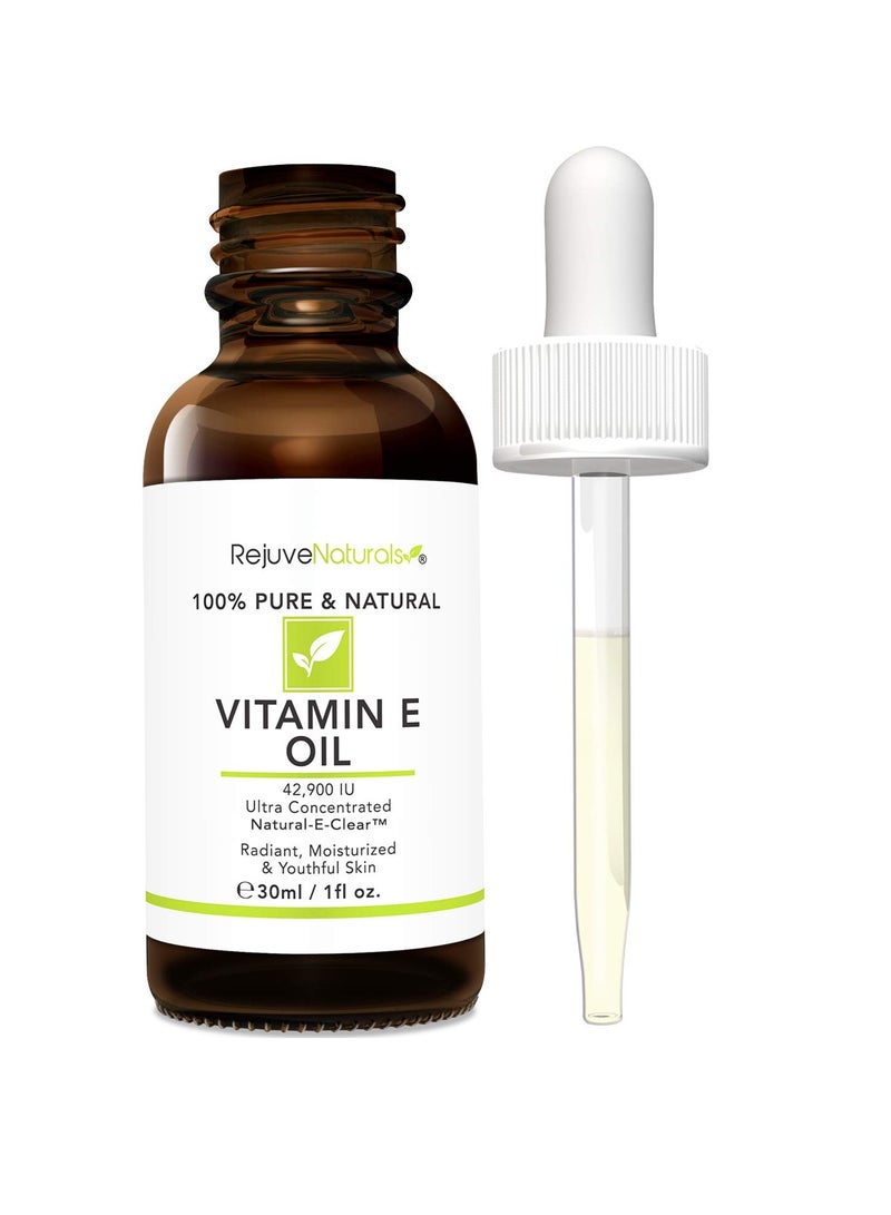 Vitamin E Oil - 100% Pure & Natural, 42,900 IU. Repair Dry, Damaged Skin from Surgery & Acne, Age Spots & Wrinkles. Boost Collagen for Moisturized, Youthful-looking Skin. d-alpha tocopherol