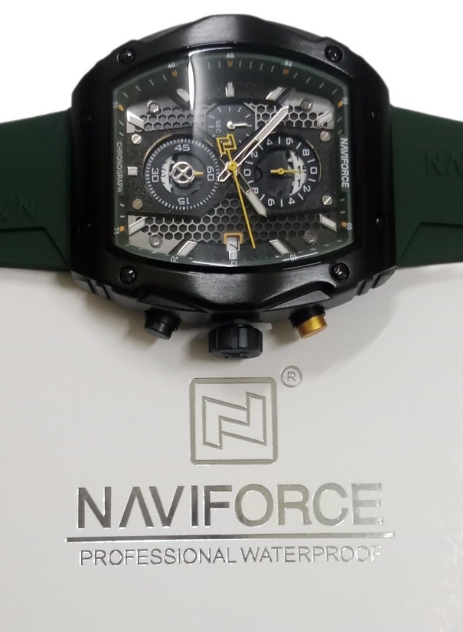 New NAVIFORCE Men Watch Sport Luxury Chronograph, Wristwatch Silicone Strap Quartz Clock