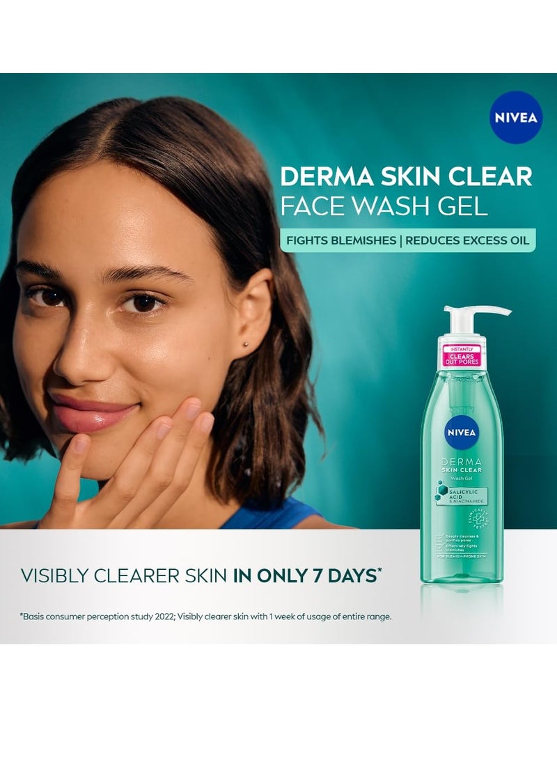 NIVEA Derma Skin Clear Wash Gel (150ml), Deep Cleansing Face Wash Gel, Salicylic Acid Face Wash Enriched with Niacinamide to Cleanse Pores and Remove Impurities