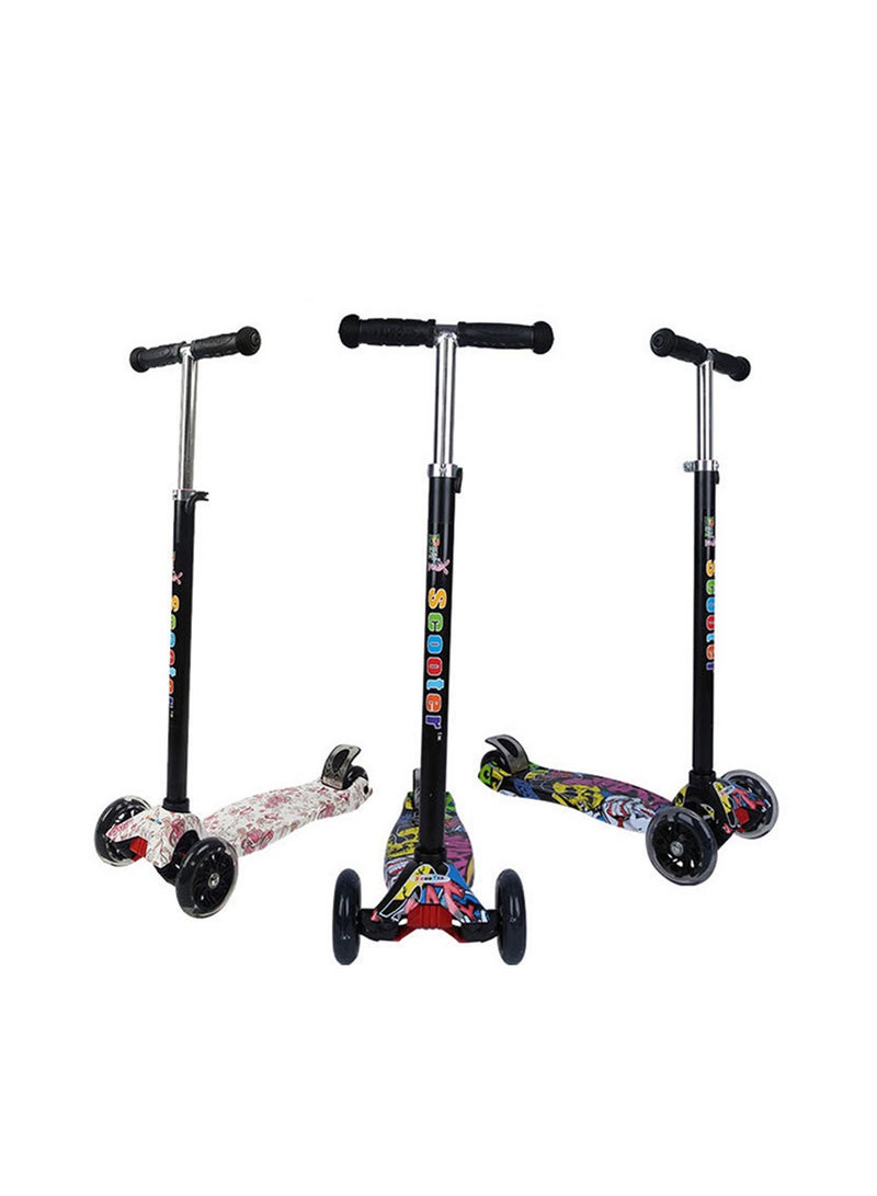 Scooters for Kids with Light-Up Wheels & Stem & Deck, 3 Wheel Folding Scooter for Girls Boys, 3 Adjustable Height, Non-Slip Pattern Deck, Lightweight Kick Scooter for Children Ages 3-12