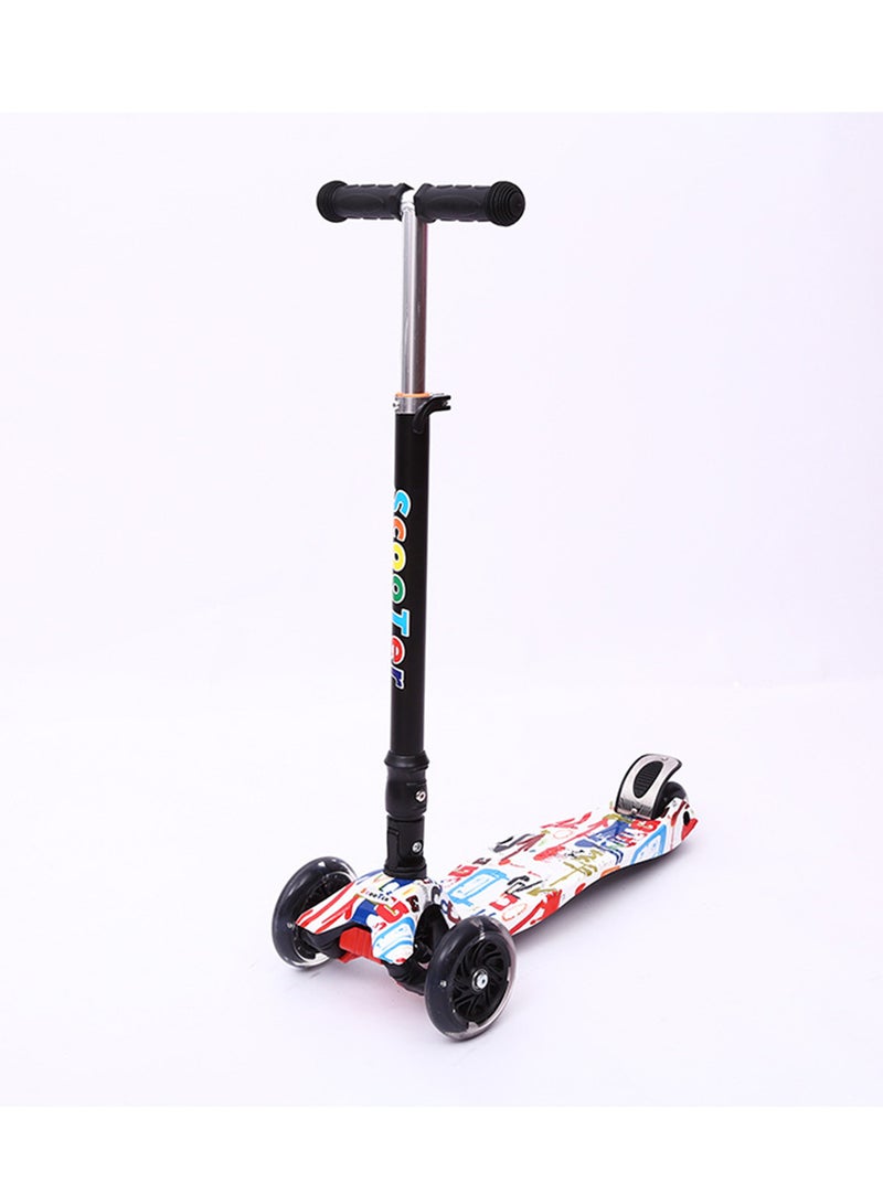 Scooters for Kids with Light-Up Wheels & Stem & Deck, 3 Wheel Folding Scooter for Girls Boys, 3 Adjustable Height, Non-Slip Pattern Deck, Lightweight Kick Scooter for Children Ages 3-12