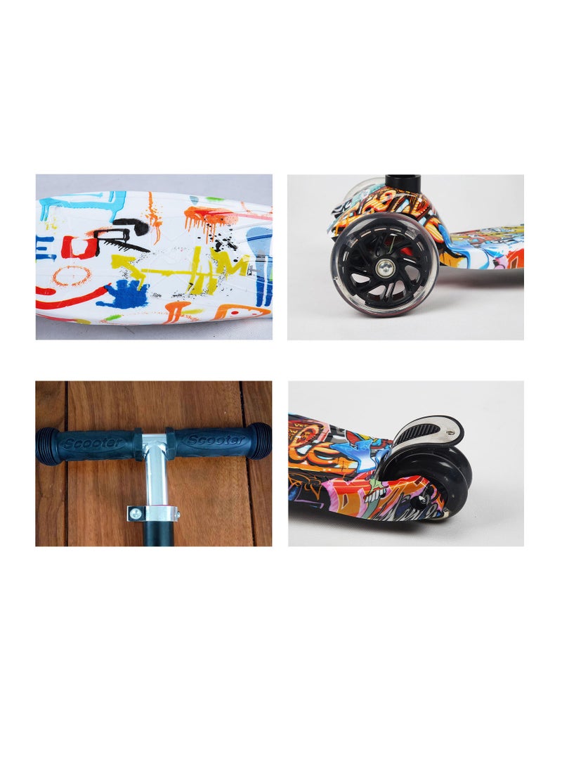 Scooters for Kids with Light-Up Wheels & Stem & Deck, 3 Wheel Folding Scooter for Girls Boys, 3 Adjustable Height, Non-Slip Pattern Deck, Lightweight Kick Scooter for Children Ages 3-12