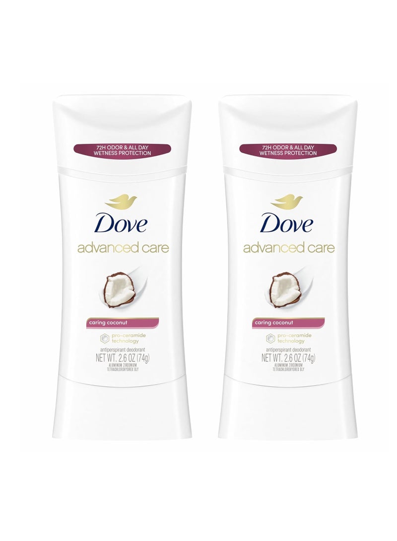 Dove Advanced Care Antiperspirant Caring Coconut, 2 Count Deodorant Stick for Women, for 48 Hour Protection And Soft And Comfortable Underarms, 2.6 oz