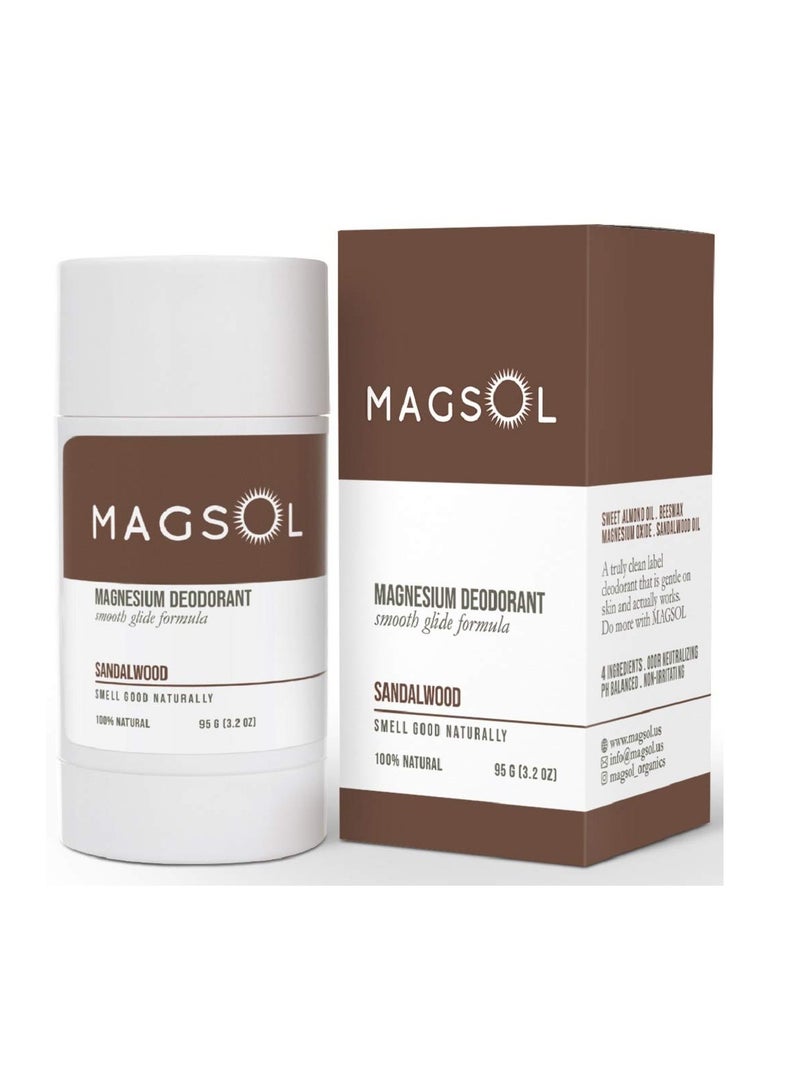 MAGSOL Natural Deodorant for Men & Women - Mens Deodorant with Magnesium - Perfect for Ultra Sensitive Skin, Aluminum Free Deodorant for Women, Baking Soda Free 3.2 oz (Sandalwood)