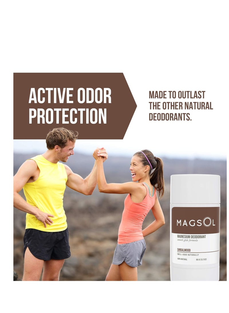 MAGSOL Natural Deodorant for Men & Women - Mens Deodorant with Magnesium - Perfect for Ultra Sensitive Skin, Aluminum Free Deodorant for Women, Baking Soda Free 3.2 oz (Sandalwood)
