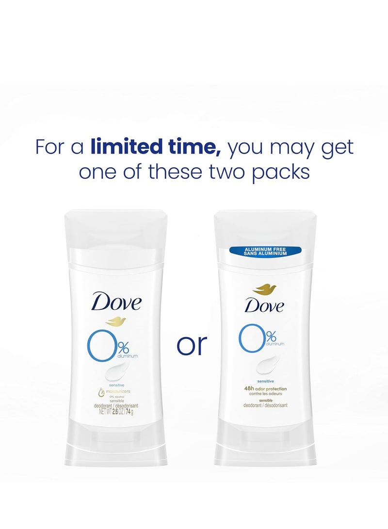 Dove 0% Aluminum Deodorant Stick Sensitive 3 Count Non-irritating Deodorant for Underarm Care Kindest Aluminum Free Deodorant 2.6 oz