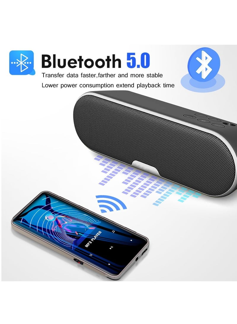 32GB Mp3 Player with Bluetooth 5.0 Music Player Voice Recorder Portable Digital Lossless Music MP3 MP4 Player for Kids with FM Radio HD Speaker for Sports Running Super Light Metal Shell Touch Buttons Support 128GB Expansion