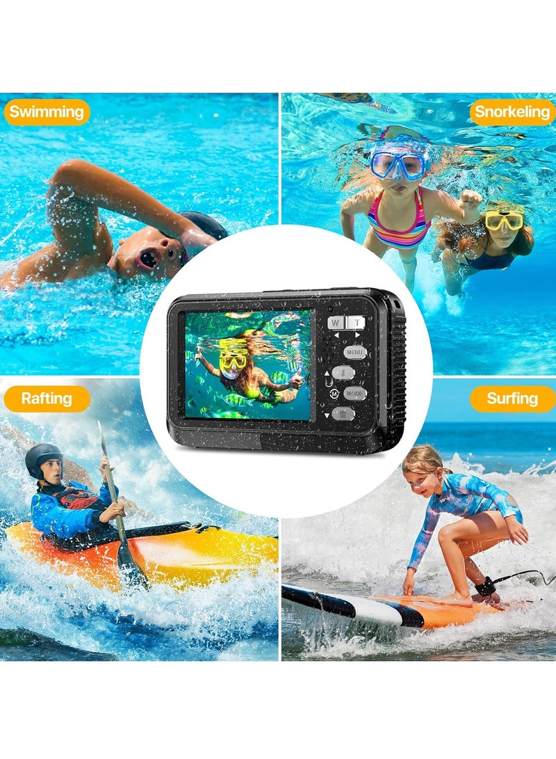 4K Underwater Camera 11FT Waterproof Camera with 64GB Card 48MP Autofocus Dual-Screen Selfie Underwater Camera for Snorkeling(Black)