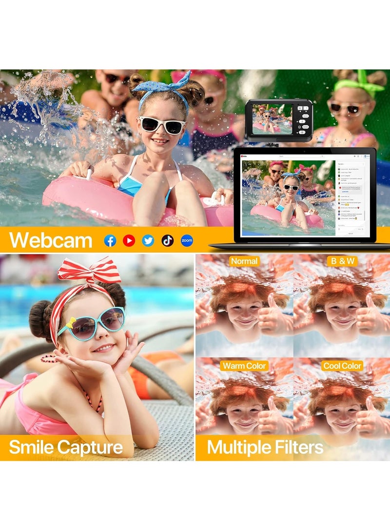 4K Underwater Camera 11FT Waterproof Camera with 64GB Card 48MP Autofocus Dual-Screen Selfie Underwater Camera for Snorkeling(Black)