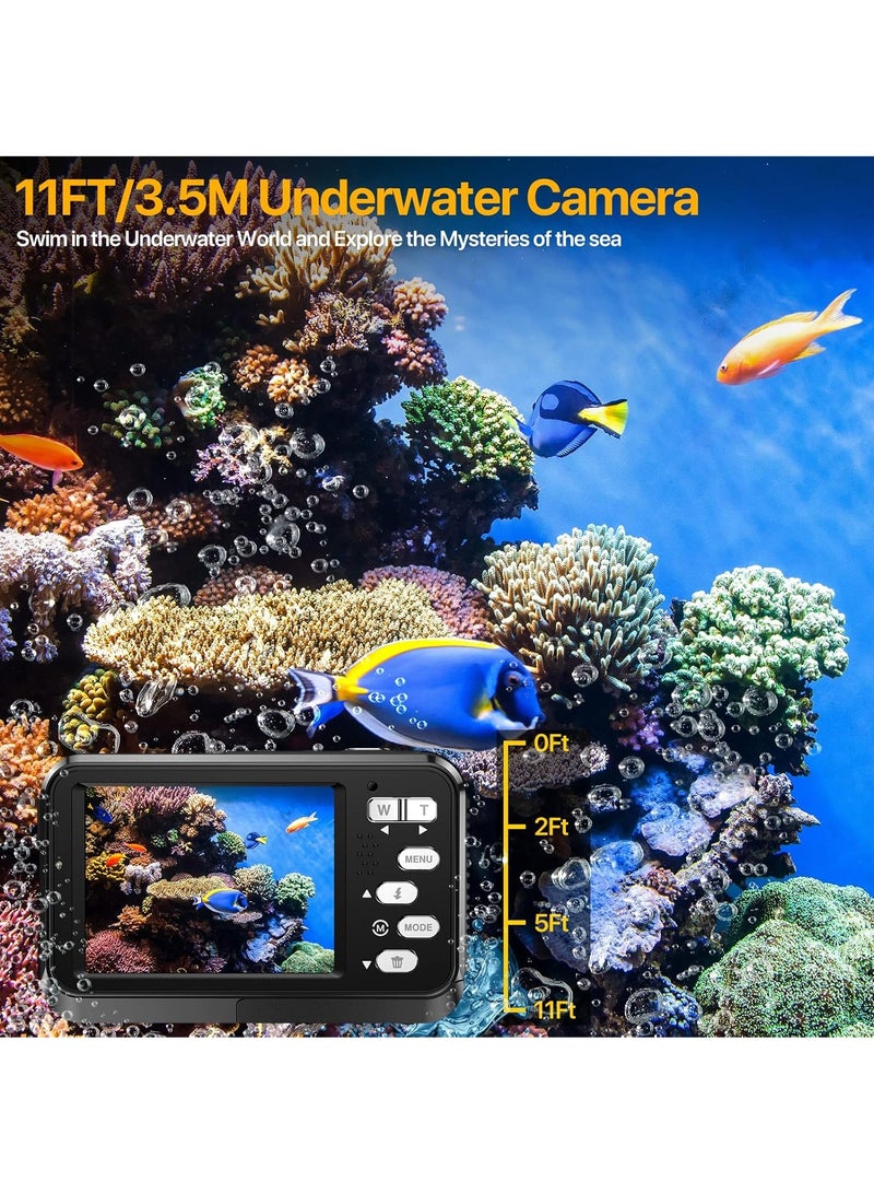 4K Underwater Camera 11FT Waterproof Camera with 64GB Card 48MP Autofocus Dual-Screen Selfie Underwater Camera for Snorkeling(Black)