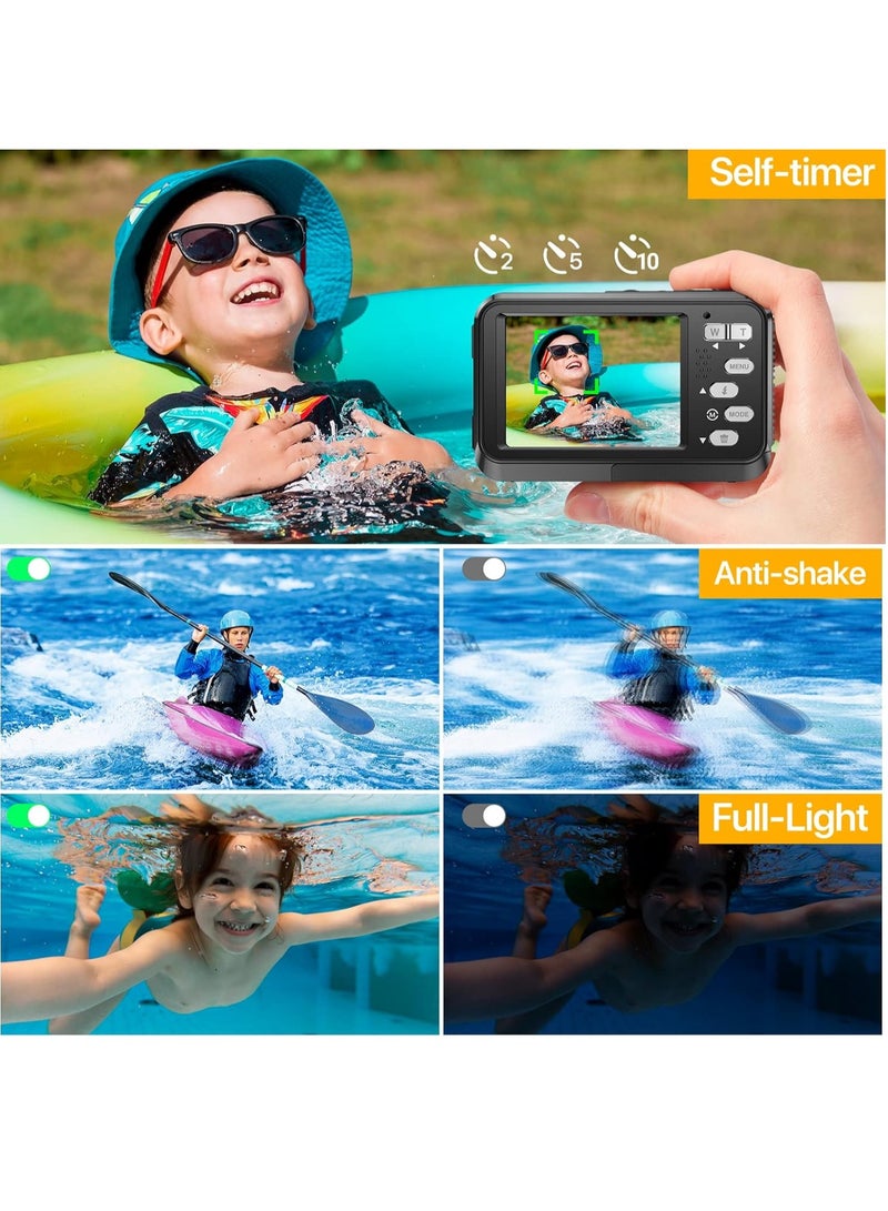 4K Underwater Camera 11FT Waterproof Camera with 64GB Card 48MP Autofocus Dual-Screen Selfie Underwater Camera for Snorkeling(Black)