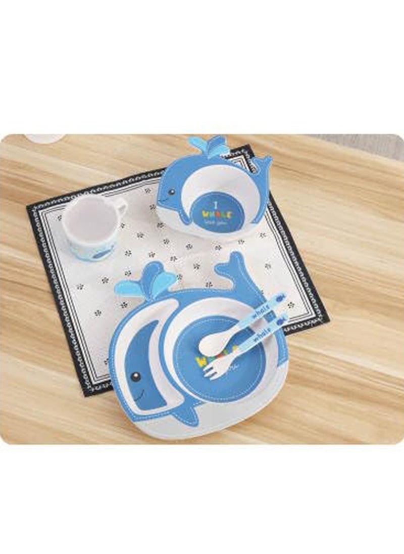 Baby feeding set, Bamboo Fiber Children's Dinner Set, Whale Fish design, Eco-Friendly Kids Cutlery and Tableware Set