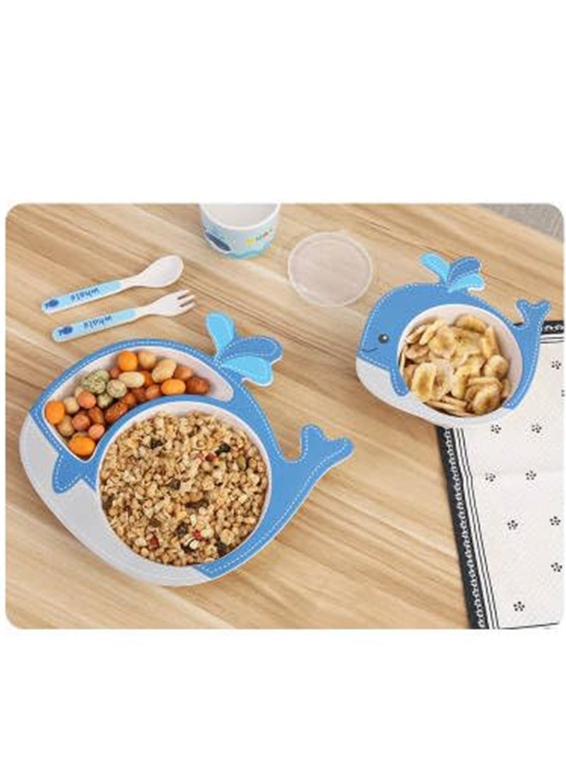 Baby feeding set, Bamboo Fiber Children's Dinner Set, Whale Fish design, Eco-Friendly Kids Cutlery and Tableware Set