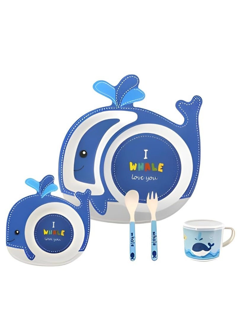 Baby feeding set, Bamboo Fiber Children's Dinner Set, Whale Fish design, Eco-Friendly Kids Cutlery and Tableware Set