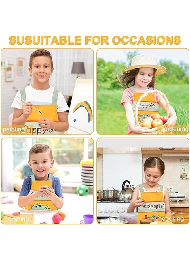 Dinosaur Pattern Kids Toddler Painting Apron Set with Pocket and 2 Sleeves Adjustable Waterproof Children Artist Apron for Age 2 - 5 Years Boy and Girl for Craft Water Play Eating Cooking Drawing