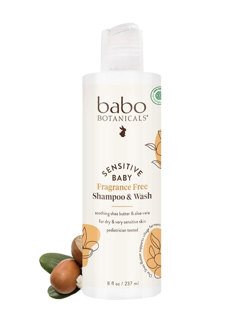 Babo Botanicals Sensitive Baby Fragrance-Free 2-in-1 Shampoo & Wash - Shea Butter, Calendula & Aloe Vera - EWG Verified - Cruelty-Free - Vegan - Pediatrician Tested - For Babies & Kids