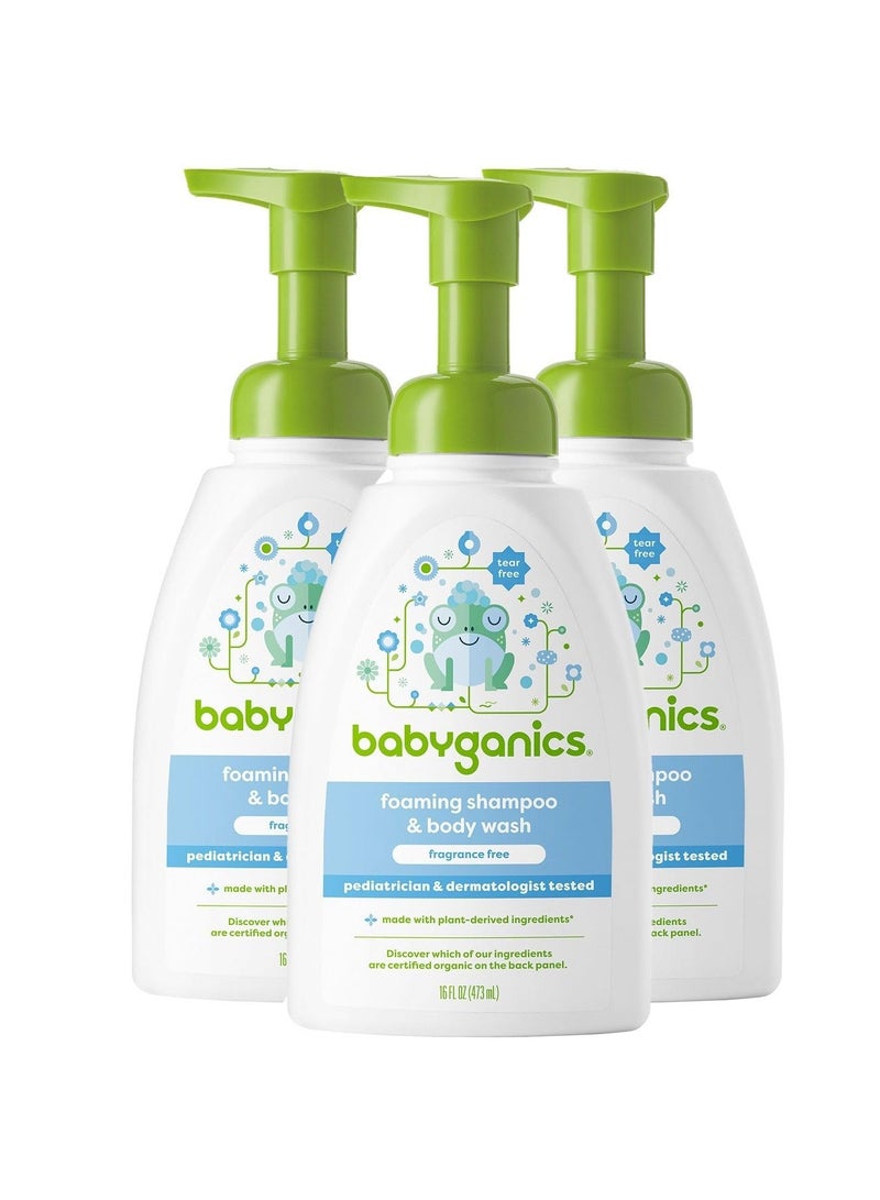 Babyganics Baby Shampoo + Body Wash Pump Bottle, Fragrance Free, Non-Allergenic and Tear-Free, 16 Fl Oz (Pack of 3), Packaging May Vary