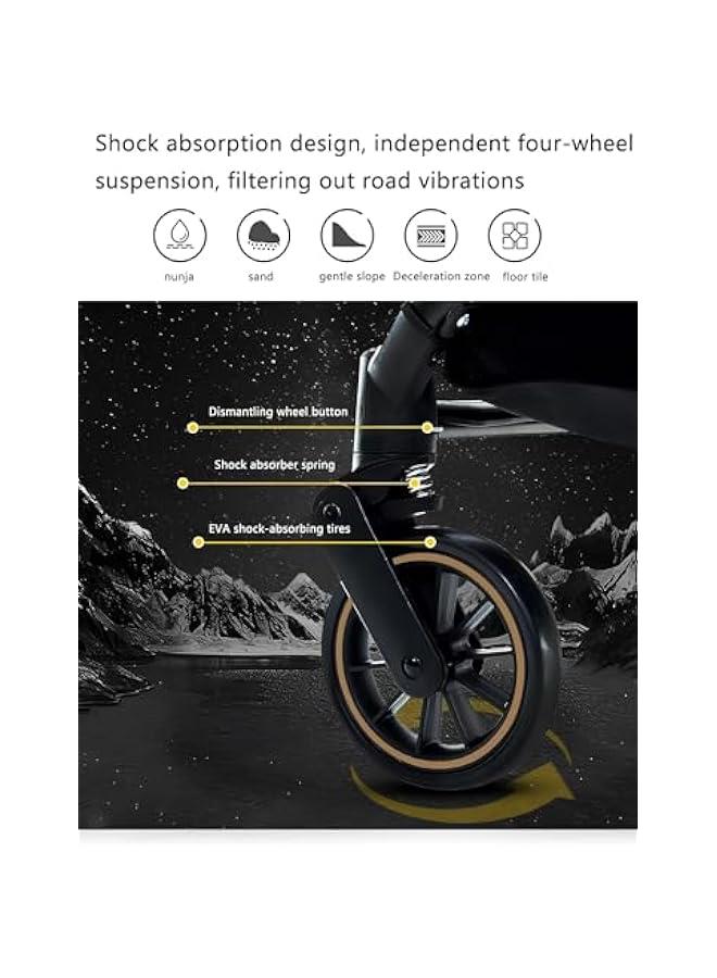 Hotsuae Foldable Baby Stroller With Storage Basket, Four-Wheel Suspension, One Click Folding, Can Sit Or Lie Down, 5-Point Seat Belt, 0 - 3 Years, Black